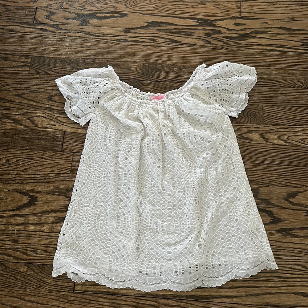 White eyelet off the shoulder top